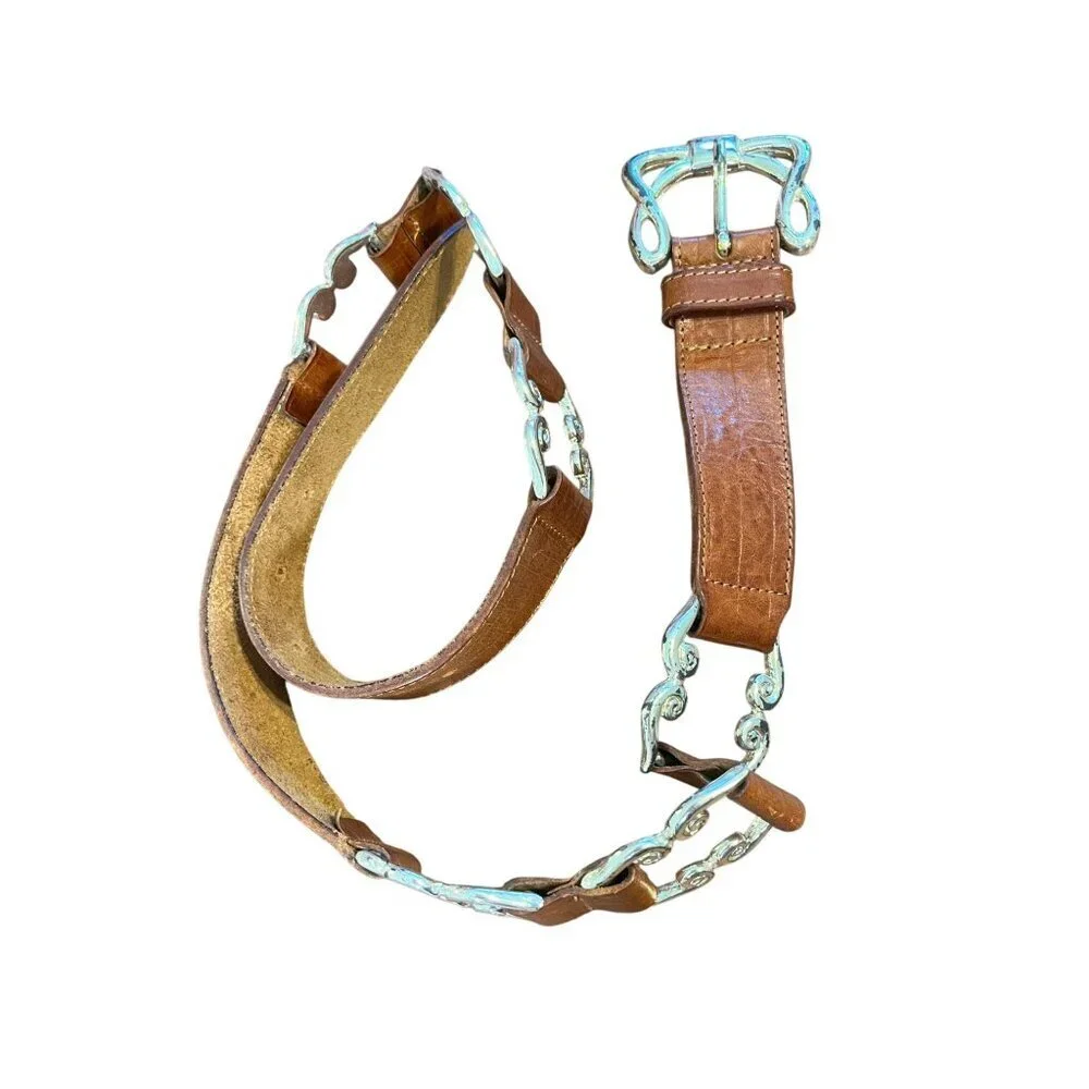 Western Metal Buckle Brown Leather Belt 36
